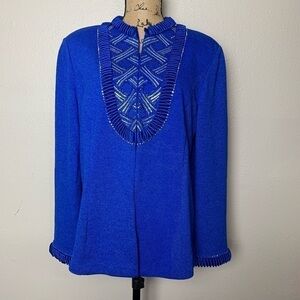 Vintage Dominique Palacios  Long Sleeve Dressy Sweater‎ Jacket Cobalt Blue XL